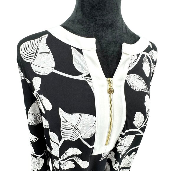 Anne Klein Midi Shift Dress Womens L Black Floral Textured 2 Tone Stretch A Line - Picture 1 of 8